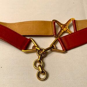 Elegant Tan Leather Belt with Gold Accents